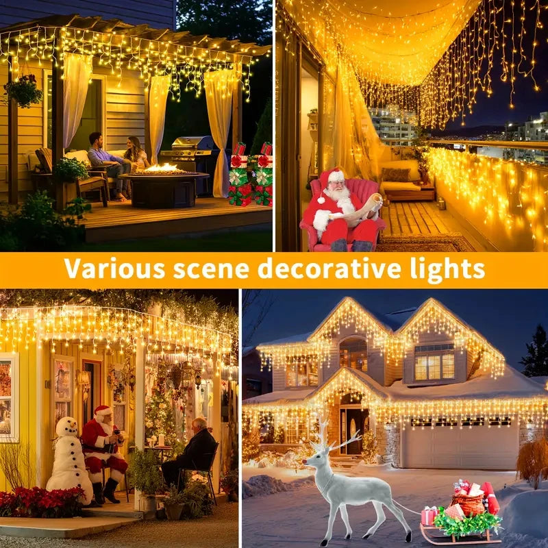NEW Solar Christmas Icicle Lights 162/96 LED 8 Modes Waterproof Curtain String Lights for Outdoor Garden Room Holiday Lighting