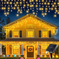 NEW Solar Christmas Icicle Lights 162/96 LED 8 Modes Waterproof Curtain String Lights for Outdoor Garden Room Holiday Lighting
